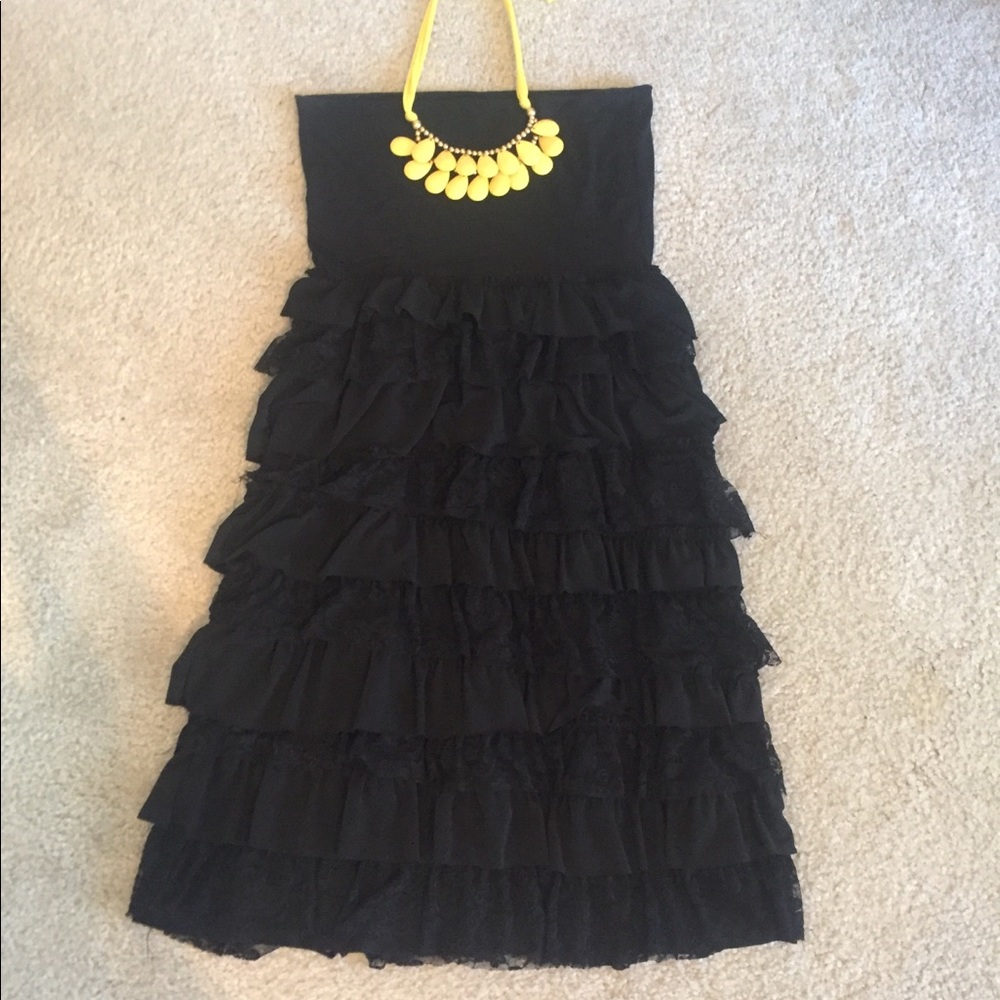 Black Strapless Ruffle Dress